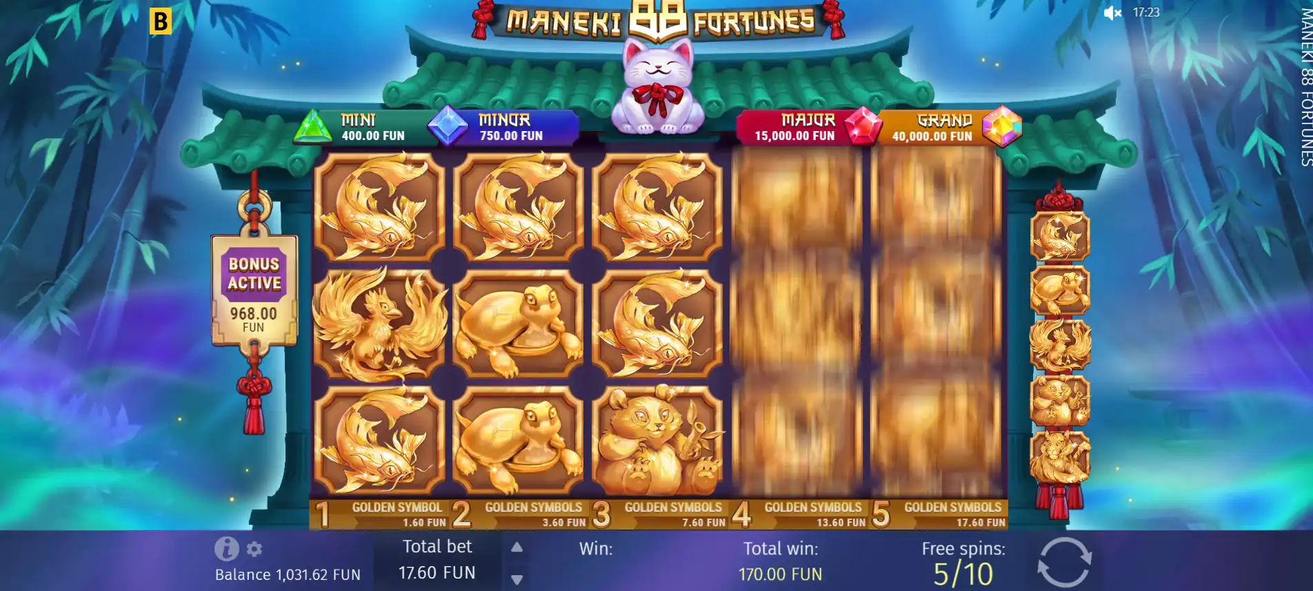A gameplay image of bGaming's Maneki 88 Fortunes