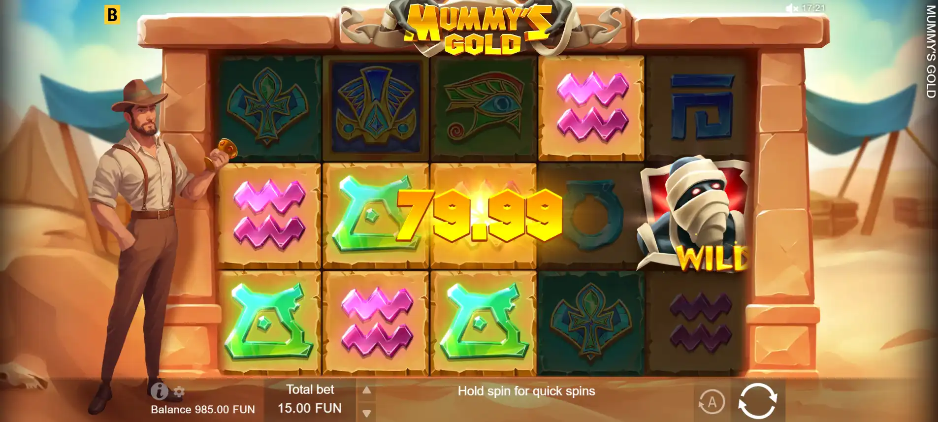A gameplay image of bGaming's Mummy's Gold